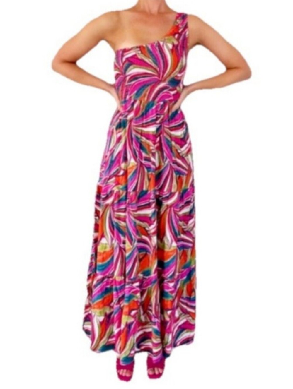 Abel The Label Anthropologie Kelissa Womens S Smocked One Shoulder Maxi Dress